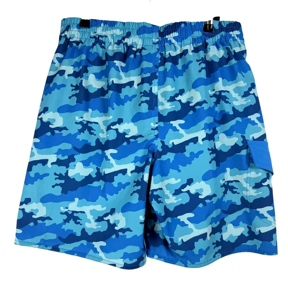 Laguna Men's Blue Camouflage Swim Trunks Size Medium Elastic‎ Waist Cargo Pocket